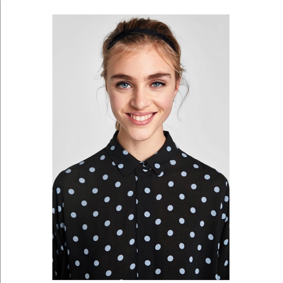 ZARA black oversized peplum top with polka dots S - Picture 3 of 4